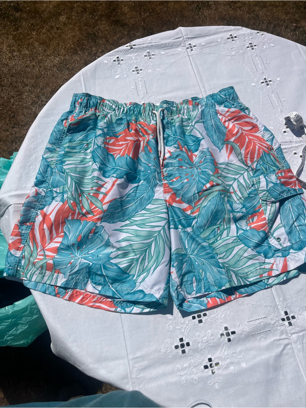 croft & barrow Teal & Coral Tropical Print Men's Athletic Shorts